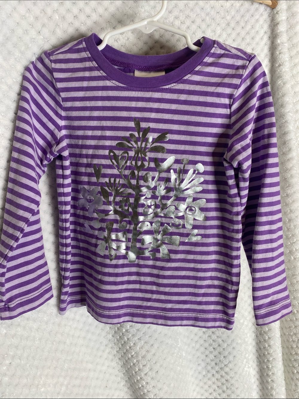 Hanna Andersson Purple & Lavender Striped Long Sleeve Tee with Silver Graphic